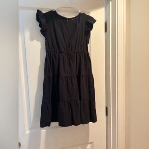 Black Ruffled Tiered Sundress with Flutter Cap Sleeves